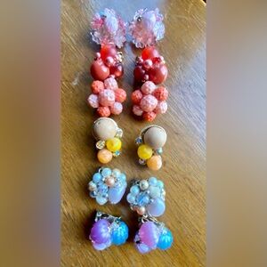 Vintage 50-60’s Colorful  Pin Up Rockabilly Lot Of 5 Various Clip On Earrings